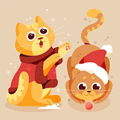 卡通可爱圣诞节宠物小猫咪圣诞老人树插画海报图案背景ai设计素材-淘宝网
