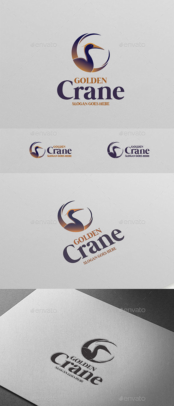金色的鹤鸟标志——动物标志模板Golden Crane Bird Logo - Animals Logo Templates航空公司标志,动物 ...