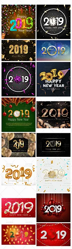 907号2019艺术文字大标题新年祝福海报背景矢量AI插图设计素材-淘宝网