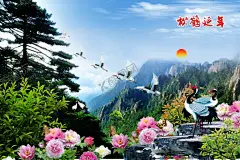 松鹤延年迎客松丹顶鹤日出江山 【酷图网】新中式背景墙,花鸟背景墙,花鸟装饰画,新中式花鸟画,中式背景墙,新中式装饰画,喜上眉梢,花开富贵,喜鹊,中式花鸟,大气,高清,唯美,新中式,中式,山水倒影,花鸟国画,中式花鸟背景,山水画,小鸟,意境花鸟,写意,卧室,花鸟背景,客厅背景墙,书房背景墙,壁画,壁纸,电视背景墙