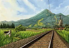 【日本铁道画家松本忠作品】
松本 忠 （まつもと ただし）1973年出生于日本的崎玉县。日本铁道画家。通过旅行，将沿途风景定格在插画中。作品集“铁道油漆插画” 清新自然，展现了日本福岛县沿铁路的美丽景色。获得日本「诗とメルヘン」插画荣誉提名奖。