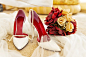 Bride shoes and wedding decor
