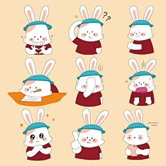 可爱的兔子表情包矢量图设计素材