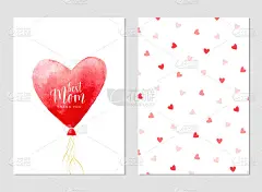 矢量贺卡母亲节与水彩心脏气球