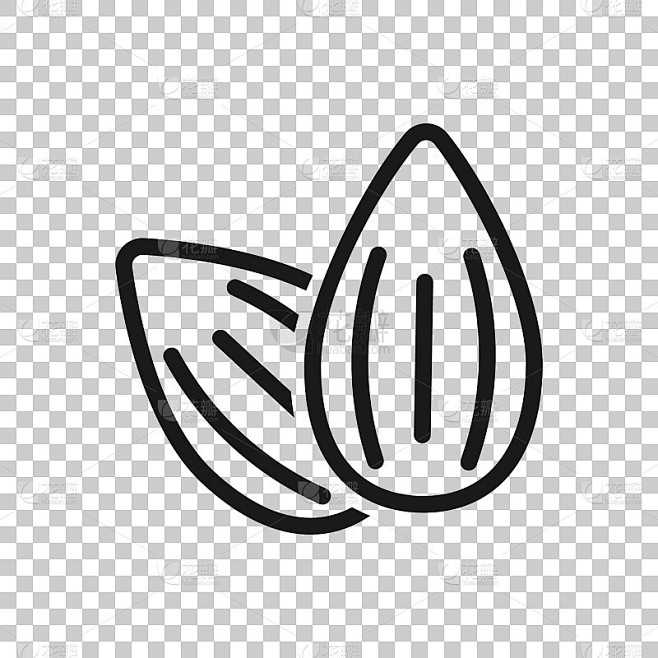 杏仁图标在透明风格。豆子矢量插图在孤立的背景。螺母的业务概念。