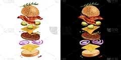 经典的汉堡插图与飞行的成分