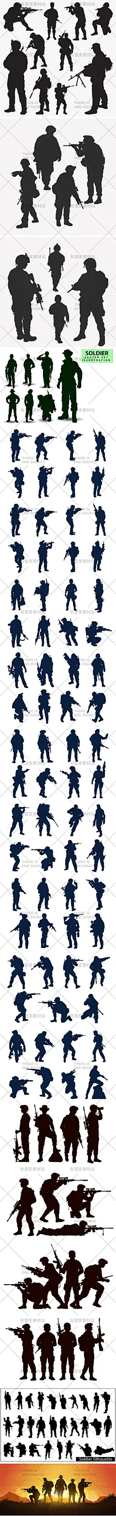 手绘部队军人士兵战士陆军特种兵人物剪影黑影插画AI矢量设计素材-淘宝网