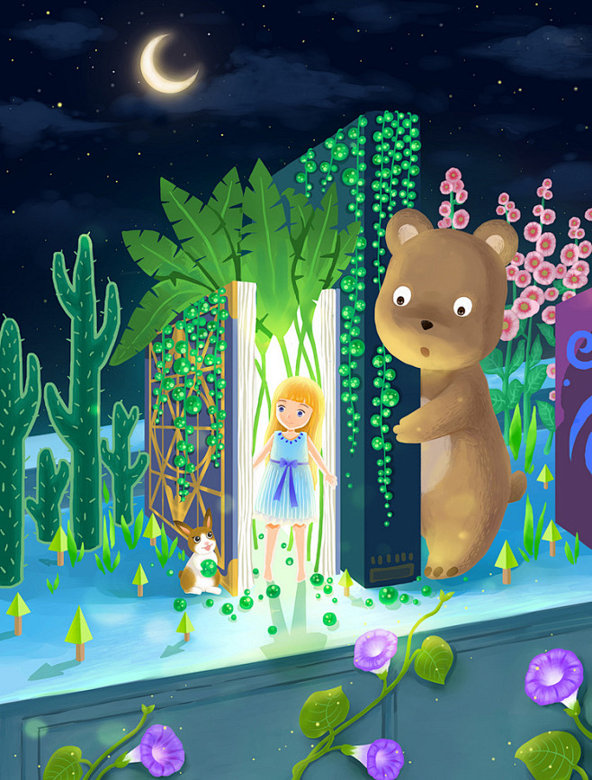 夜晚的童画-花小竹_童画 cg 夜晚 植...