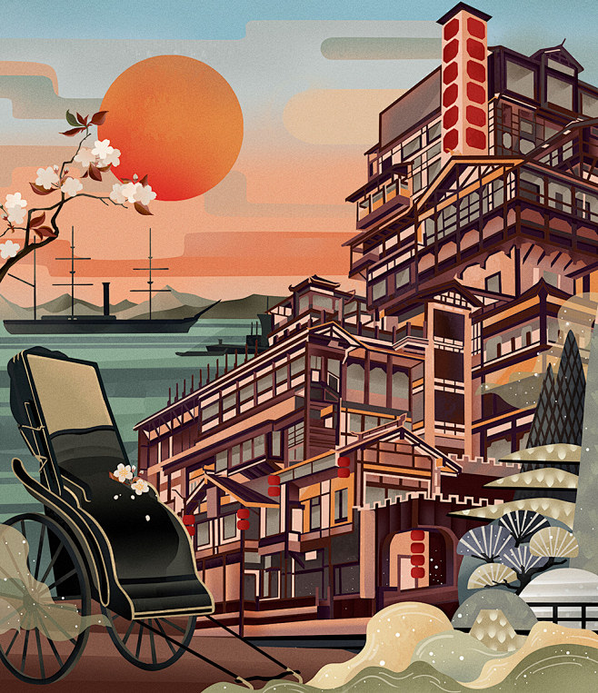 中国风城市系列插画