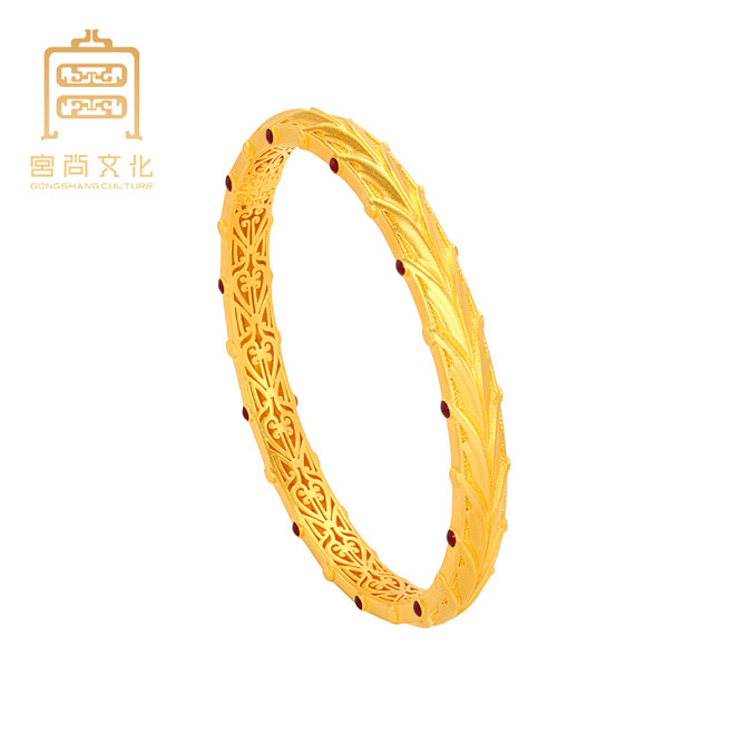 宫尚古法黄金手镯 足金999黄金古法真金送礼珠宝首饰花丝镂空-tmall.com天猫