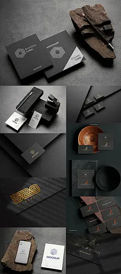 VI设计 办公用品 样机  展示 黑金  名片 笔 手机壳