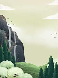 手绘树林植物叶子踏青风景插画