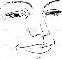 单色手绘女性脸部剪影，五官精致