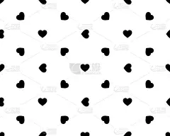 简单的心型无缝图案在对角线排列。爱情和浪漫的主题背景。黑白矢量壁纸。