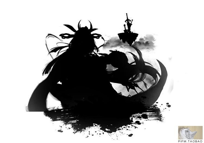 古风黑白水墨国风武侠仙侠侠客游戏形象剪影...
