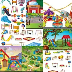 Eps矢量素材游乐园幼儿园设备设施儿童玩具过山车海盗船城堡历险-淘宝网