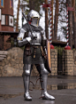 “Royal guard” armor : This set of armor including: Helmet/ shoulders/ arms/ gauntlets/ cuiras/ legs/ greaves/ sabatons. If added full hauberk chain mail body + cost ( depended at measures customer). Personal discusion. *In titanium set helmet ALWAYS tempe