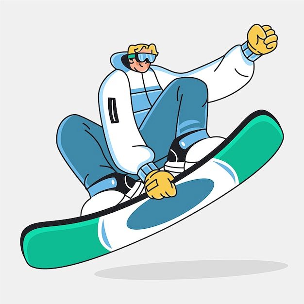 免费矢量手绘滑雪板卡通插图