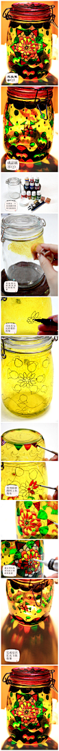 手绘玻璃瓶罐,材料是用法国贝碧欧的玻璃颜料绘制。