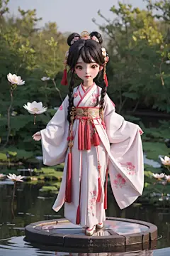 夏季花朵古风少女卡通汉服人物模型图片