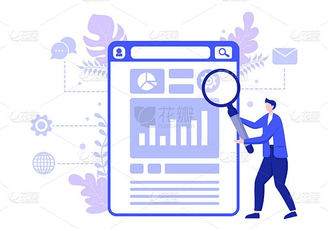 SEO优化矢量插图搜索引擎，应用程序开发，网页和书签。登陆页或横幅模板