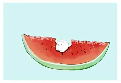 动漫2000x1375简单背景原始人物食物Drawingchisanne猫西瓜