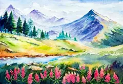 高档手绘水彩风景艺术油画插画装饰画芯印刷背景矢量高清图片素材章