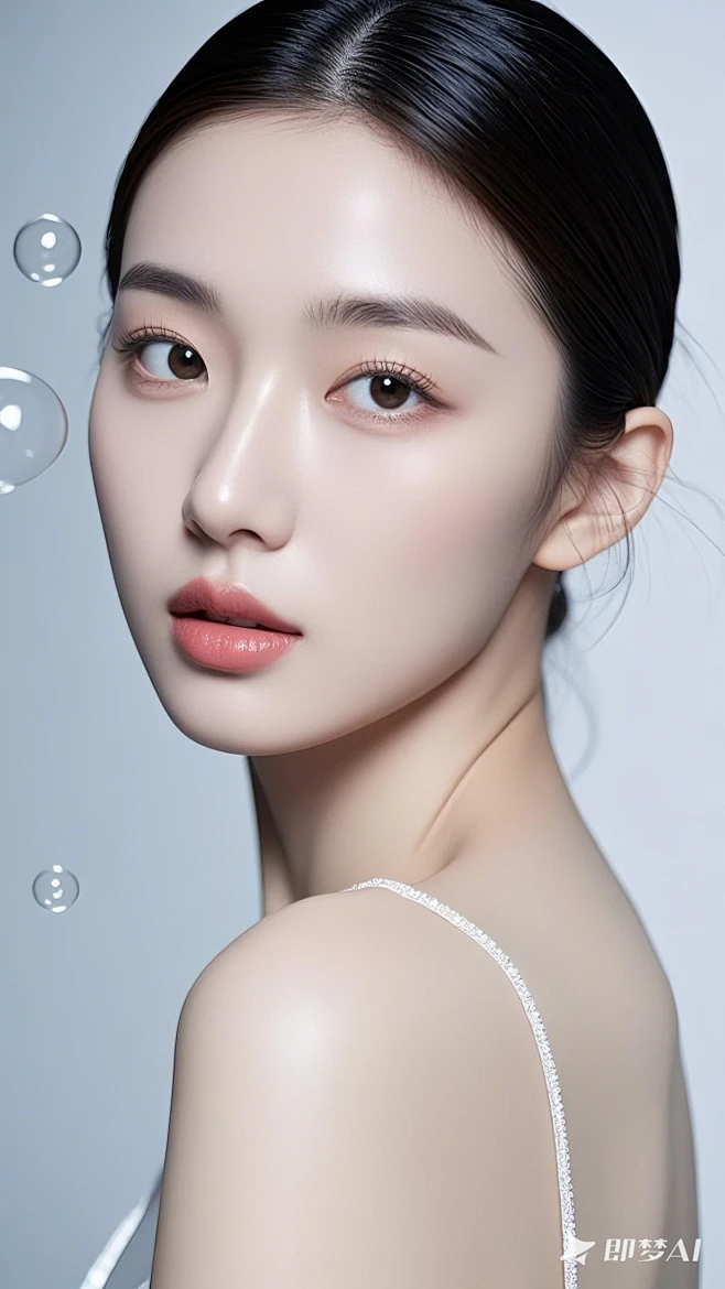 极简写真 亚洲女模特 高亮度 肤白貌美 礼服 侧面 大气泡-花瓣网