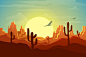 日落沙漠场景风景插画矢量图素材