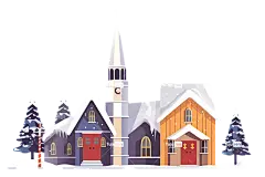 冬季教堂白雪皑皑的教堂宁静的地方宗教象征寒冷的天气条件-和平的冬季教堂被雪和树木包围