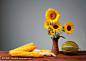 向日葵在陶瓷花瓶和玉米
Sunflowers in a ceramic vase and corn