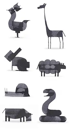 Andrew Fox 简约的书法动物插画 黑白插画 黑白 装饰插画 英国 简约 极简主义 字体排版 动物 书法 