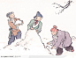 中国国画之儿童-堆雪人