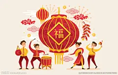 AI矢量国潮新年灯笼喜庆插画