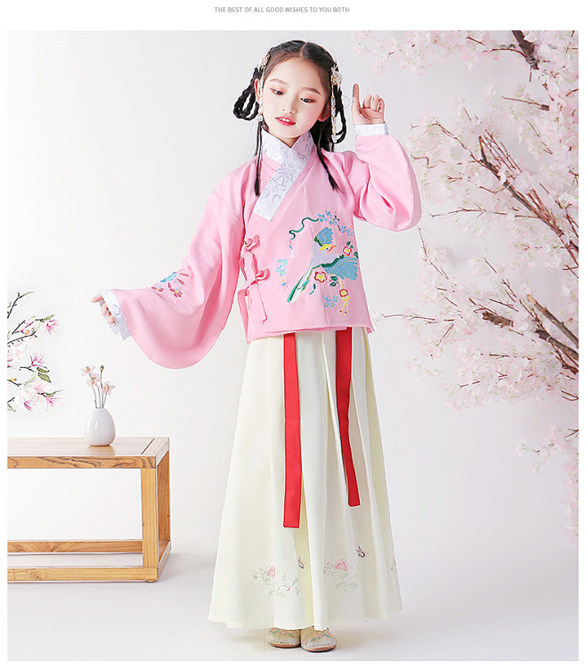 女童汉服2019年冬季儿童襦裙两件套唐装...