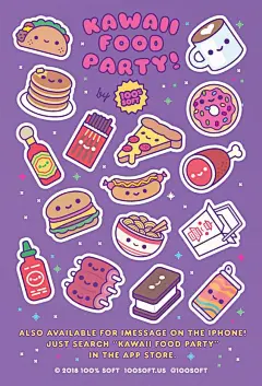 Kiss-cut, high gloss, vinyl sticker sheet, with 16 cute stickers of your fave foods! Kiss-cut Sticker Sheet Sheet measures 4x6 inches. Vinyl Download the stickers for iMessage on iOS! _表情包_T2020116 #率叶插件，让花瓣网更好用_http://ly.jiuxihuan.net/?yqr=18143643#