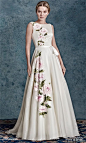 Hand painted Peony flowers adorn this silk organza dress. Every dress is an individual piece of art: 