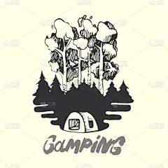 森林景观、 消防和帐篷，露营