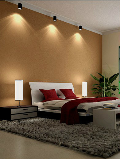 卧室背景墙射灯效果图—土拨鼠装饰设计门户