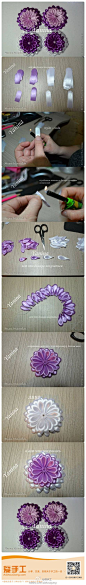 diy一朵丝带花，步骤简单，可以尝试。（via：http://t.cn/8kJxzpI）