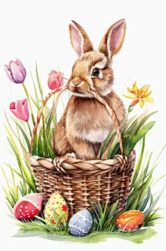 AI数字艺术复活节卡通兔子插画-众图网