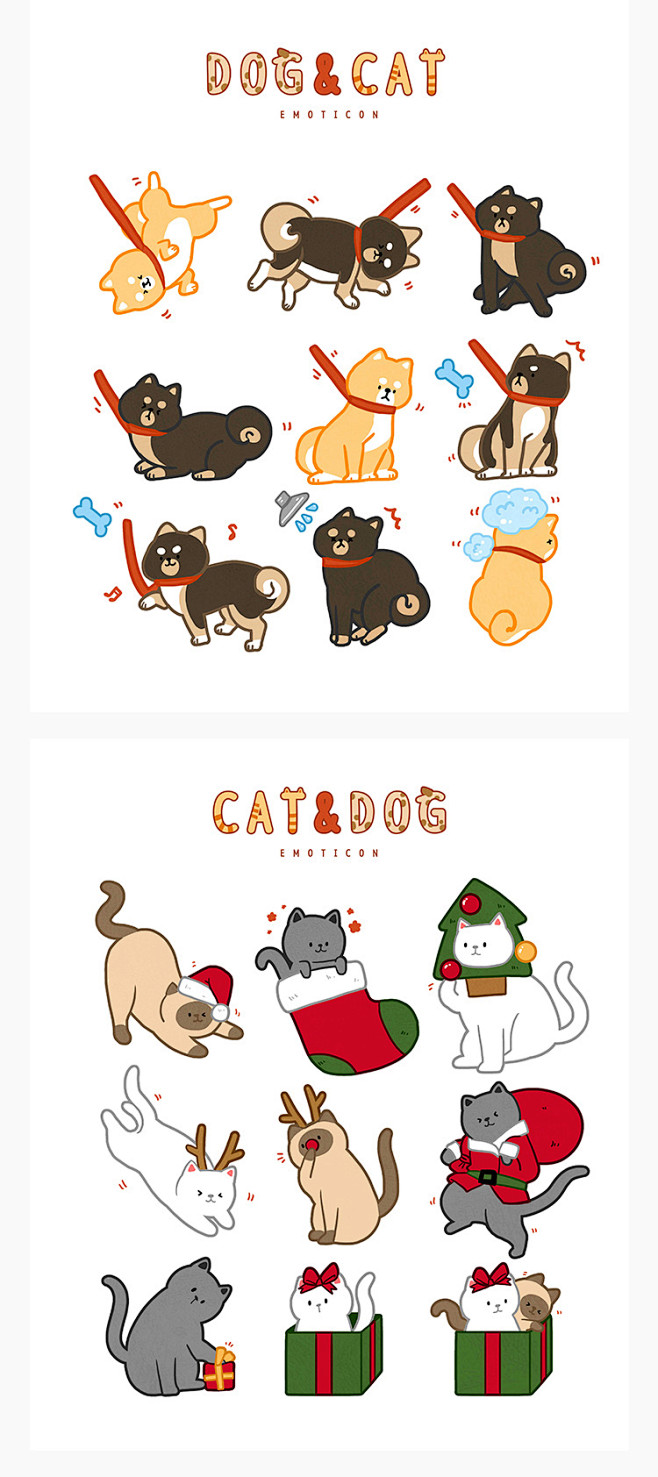 卡通形象可爱小猫小狗宠物玩耍冬天圣诞礼物...