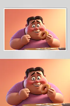 AI数字艺术亚健康肥胖人物美食插画-众图网