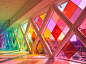 miami airport installation: harmonic convergence by christopher janney : the installation's colorful light and interactive music composition transform the pedestrian walkway of miami international airport into an ever-shifting 'sonic portrait' of south fl