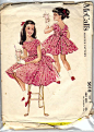 This is a 1959 McCalls pattern for a girls party dress. Back button, pleated sash, full skirt, v back.    Size 6  Chest 24  Waist 22    Pattern is