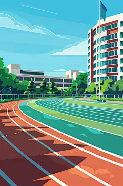 AI数字艺术扁平风校园球场操场插画-众图网