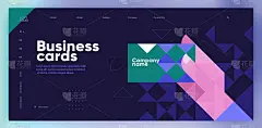 矢量插图。演示幻灯片。手里拿着一张名片。幻灯片，网页，封面。商业插图在现代风格，马赛克，矢量多边形。