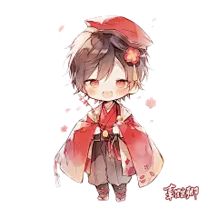 @辜鹤卿/ai底图/转关可网商/禁一切不良/免扣人物q版可爱少年和服日系萌粉红男生