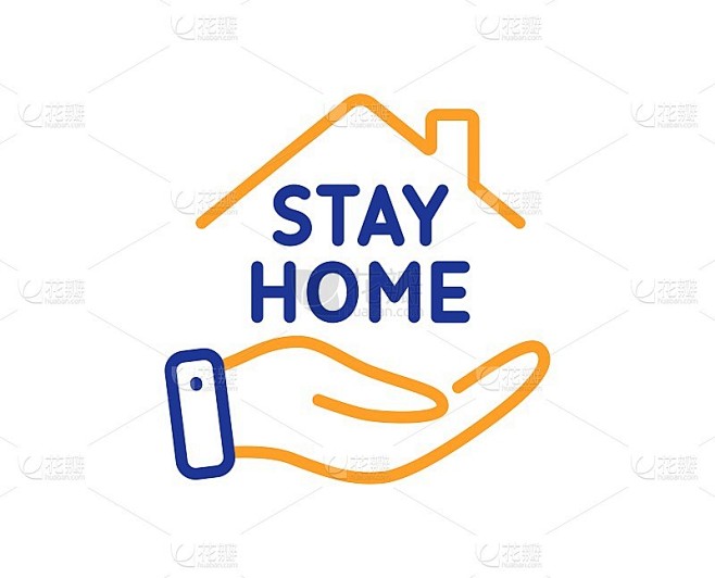Stay home line图标。冠状病毒大流行检疫标志。向量