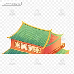 手绘中式建筑,中国风建筑,中国古建筑,手绘中国风建筑,手绘古代房子,国潮,国风,年货节,春节,png,免扣素材,